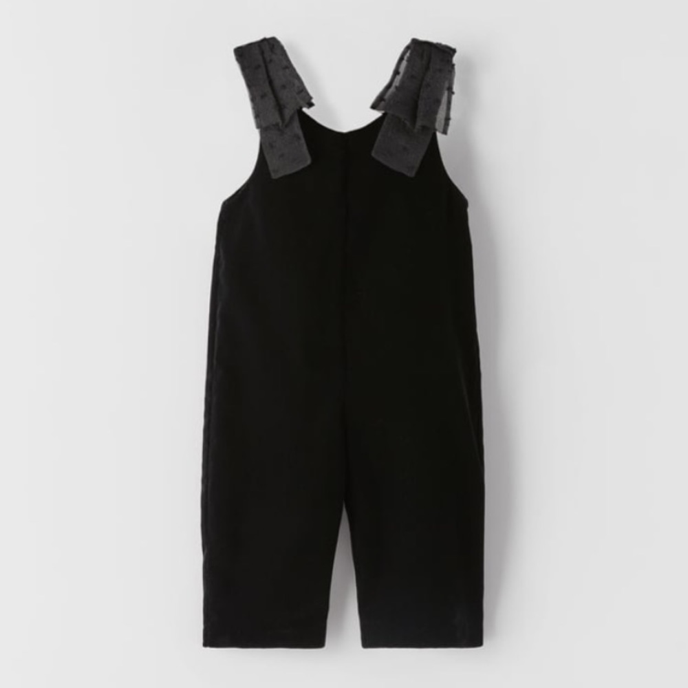 Zara Organza Trim Bows Velvet Overalls Jumpsuit